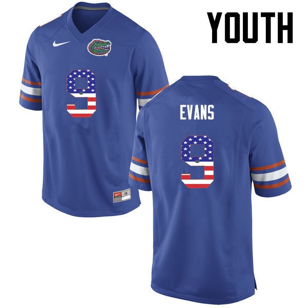 Florida Gators Youth #9 Josh Evans College Football Jersey USA Flag Fashion Blue
